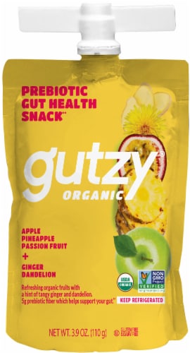 Gutzy® Organic Apple Pineapple Passion Fruit Ginger & Dandelion Prebiotic Fruit & Fiber Pouch Perspective: front
