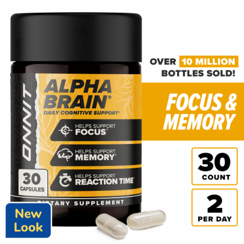 Onnit Alpha Brain Memory and Focus Daily Cognitive Support Dietary Supplement Perspective: front