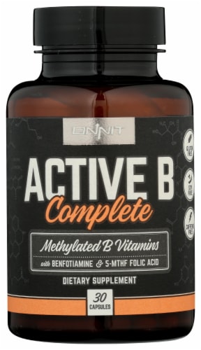 Onnit Active B Complete Methylated B Vitamin Dietary Supplement Capsules Perspective: front