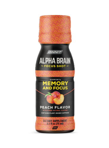 Onnit Alpha Brain Peach Focus Shot Perspective: front