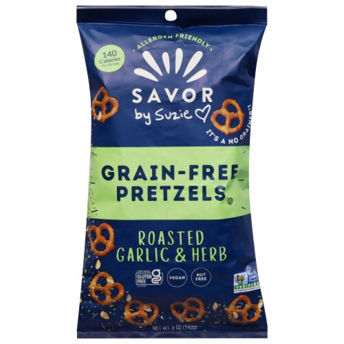 Savor Street Roasted Garlic & Herb Grain-Free Pretzels Perspective: front
