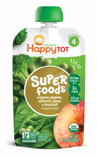 Happy Tot Super Foods Organic Apples Spinach Peas Broccoli Super Chia Stage 4 Toddler Food 4 22 Oz Kroger