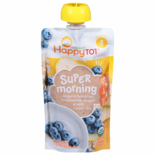 Happy Tot Stage 4 Organic Bananas Blueberries Yogurt & Oats + Super Chia Pouch Perspective: front