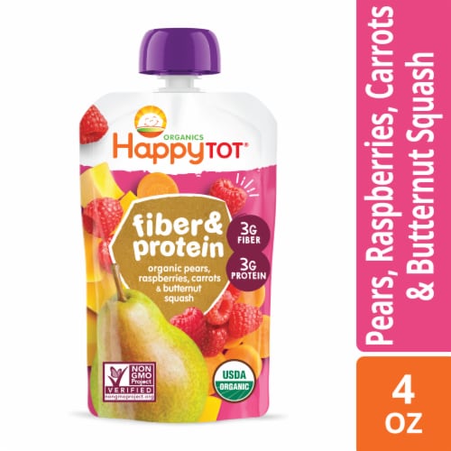 Happy Tot Stage 4 Organic Pears Raspberries Carrots & Butternut Squash Pouch Perspective: front