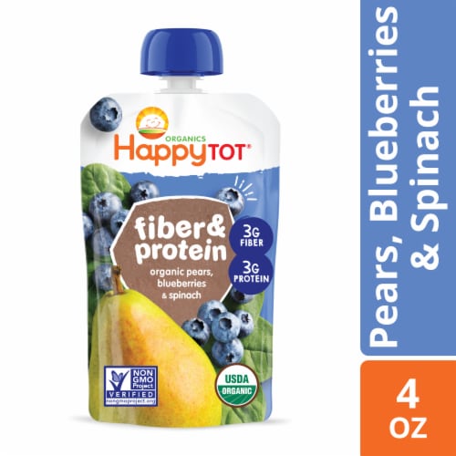 Happy Tot® Organics Fiber & Protein Pears Blueberries & Spinach Blend Stage 4 Baby Food Perspective: front