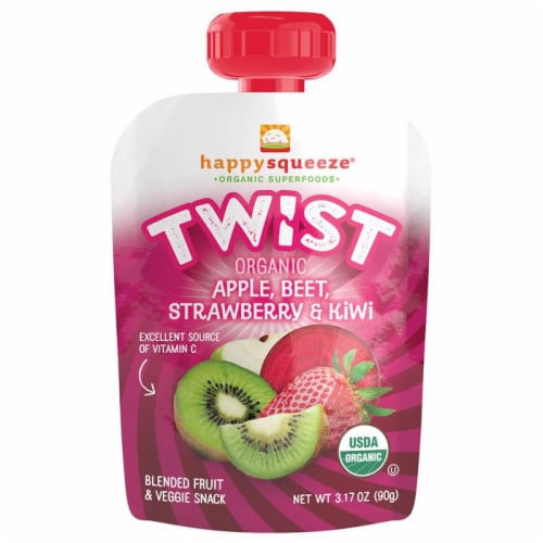 Happy Kid® Organic Twist Apple Beet Strawberry & Kiwi Blended Fruit & Veggie Snack Perspective: front