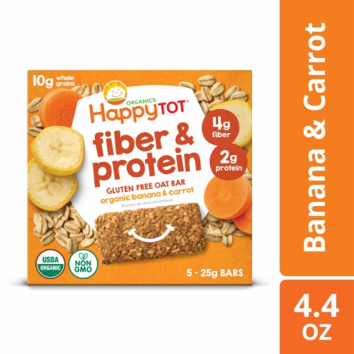 Happy Tot Fiber & Protein Soft-Baked Banana & Carrot Bars Snack Perspective: front