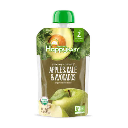 Happy Baby® Organics Clearly Crafted Apples Kale & Avocado Stage 2 Baby Food Pouch Perspective: front