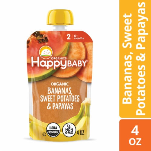 Happy Baby Clearly Crafted Stage 2 Bananas Sweet Potatoes & Papaya Pouch Perspective: front