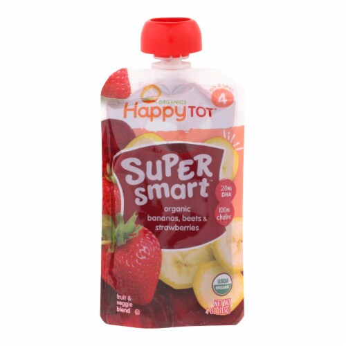 Happy Tot Super Smart Organic Bananas Beets & Strawberries Toddler Food Pouch Perspective: front