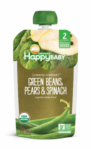Happy Baby Organics Clearly Crafted Green Beans Spinach & Pears Stage 2 Baby Food Perspective: front