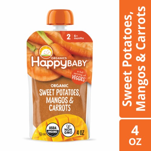 Happy Baby Clearly Crafted Stage 2 Sweet Potatoes Mangos & Carrots Pouch Perspective: front