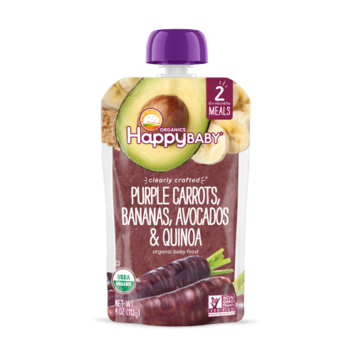 Happy Baby® Organic Purple Carrots Bananas Avocados & Quinoa Stage 2 Baby Food Perspective: front