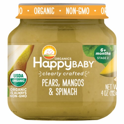 Happy Baby Organics Pears Mangos & Spinach Stage 2 Baby Food Puree Perspective: front