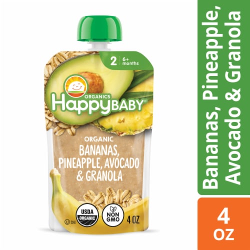 Happy Baby Bananas Pineapple Avocado & Granola Baby Food Perspective: front