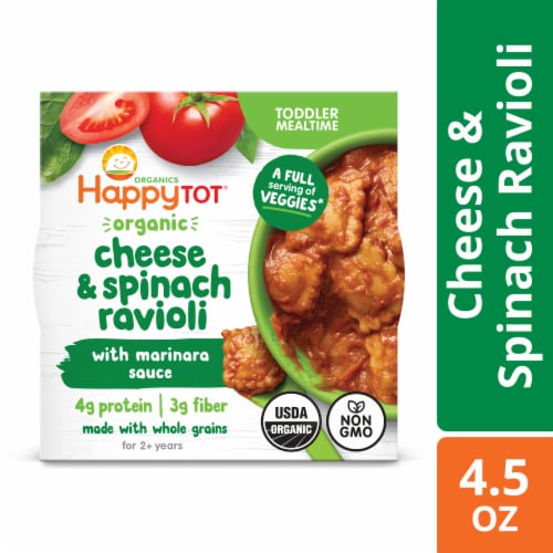 Happy Tot Organic Cheese & Spinach Ravioli with Marinara Sauce Bowl Box Perspective: front