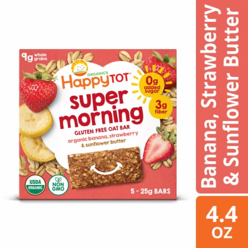 Happy Tot® Organics Super Foods Bananas, Strawberries & Sunflower Butter Gluten Free Oat Bar Snack Perspective: front