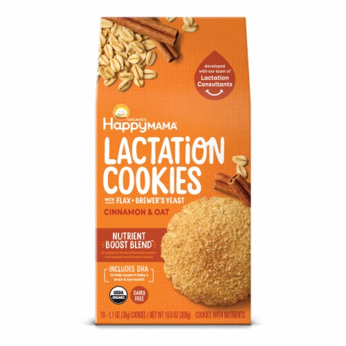 HappyMama® Organic Cinnamon & Oat Lactation Cookies With Flax & Brewer's Yeast Perspective: front