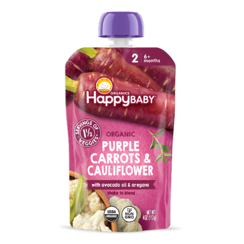 Happy Baby Organics Stage 2 Pouches Organic Purple Carrot Cauliflower Perspective: front