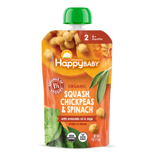 Happy Family Organics Happy Baby 6+ Months Organic Squash Chickpeas & Spinach Perspective: front