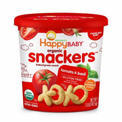Happy Baby® Snackers™ Organic Tomato and Basil Baked Grain Snack Perspective: front