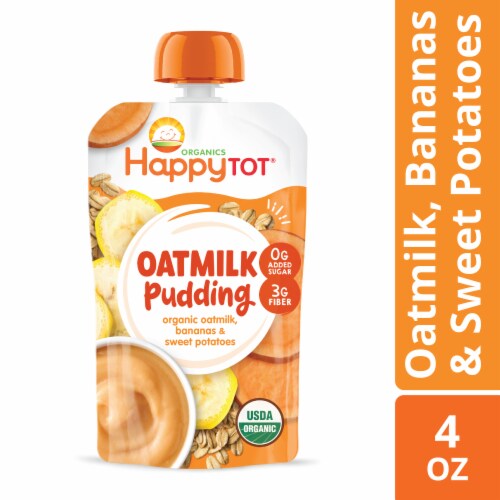 Happy Tot® Organics Oatmilk Bananas & Sweet Potatoes Oatmilk Pudding Stage 4 Baby Food Perspective: front