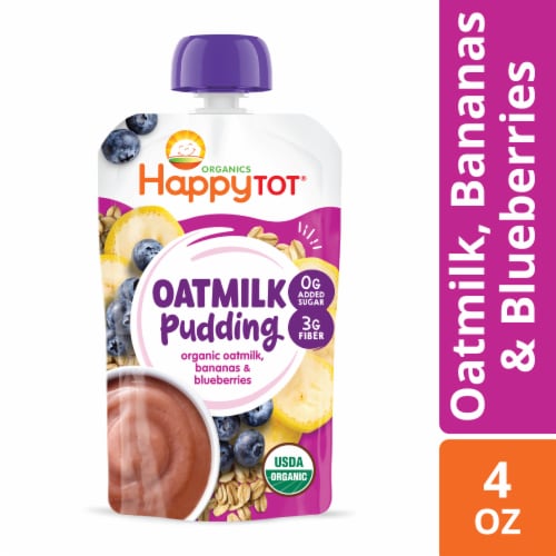 Happy Tot Oatmilk Pudding Stage 4 Toddler Snack Oatmilk Bananas & Blueberries Pouch Perspective: front