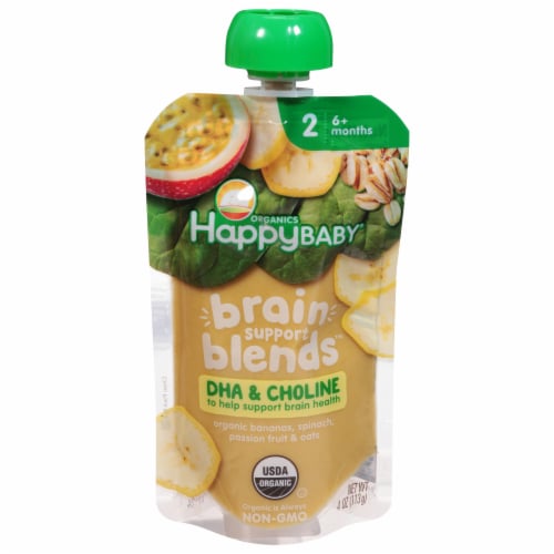Happy Baby® Organics Brain Support Blends™ Bananas, Spinach, Passionfruit & Oats Perspective: front