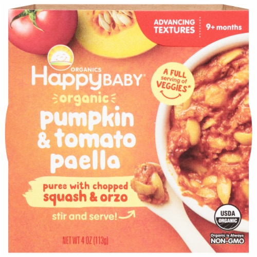 HappyBaby® Organic Pumpkin & Tomato Paella Baby Food Perspective: front