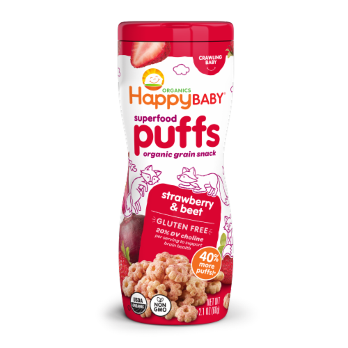 Happy Baby® Strawberry & Beet Gluten-Free Organic Superfood Puffs Snacks Perspective: front
