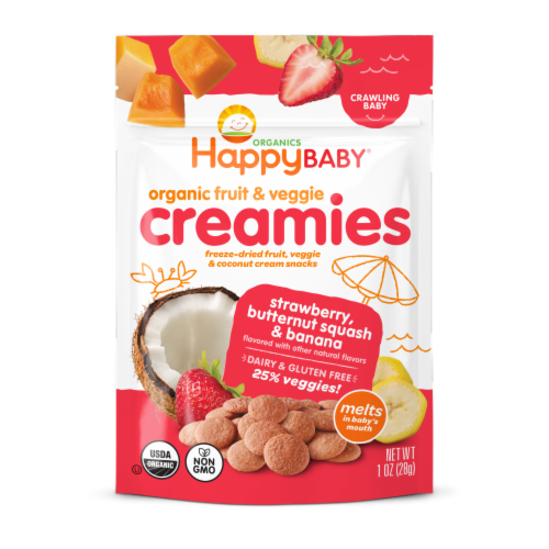 Happy Baby® Organic Fruit & Veggie Creamies Strawberry Butternut Squash & Banana Baby Snacks Perspective: front