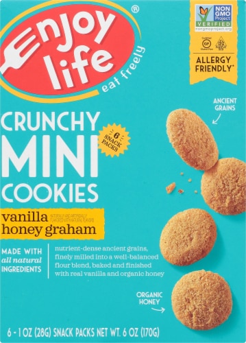 Enjoy Life Gluten-Free Crunchy Mini Vanilla Honey Graham Cookies 6 Count Perspective: front