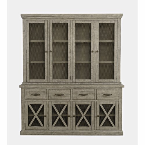 Telluride Rustic Distressed Pine Sideboard Buffet Hutch with LED Lights Perspective: front