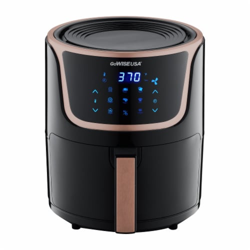 5-Quart Electric Programmable Air Fryer with Digital Touchscreen + 8 Functions, Black/Copper Perspective: front