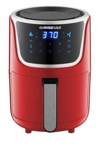 1.7- Quart Mini Air Fryer with Digital Touchscreen, Red/Silver Perspective: front