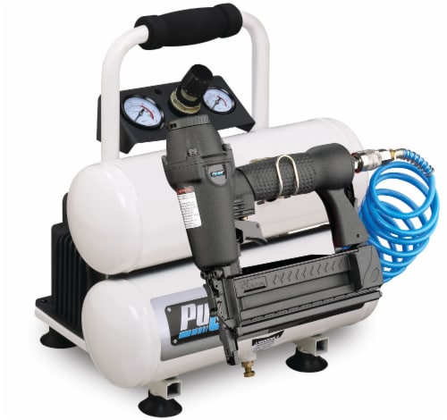 Pulsar Twin Tank Air Compressor with Nail Gun Perspective: front
