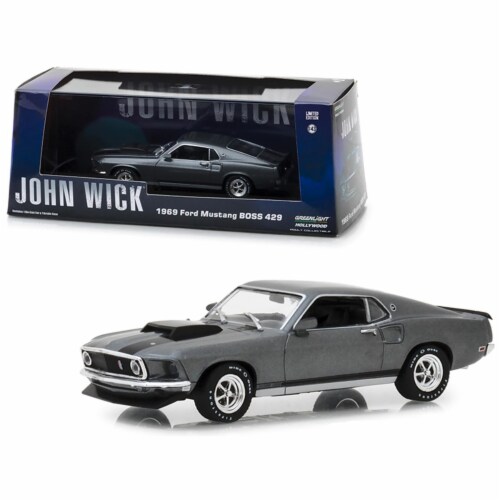 Greenlight 86540 1969 Ford Mustang Boss 429 Gray with Black Stripes John Wick 2014 Movie 1 43 1 Harris Teeter