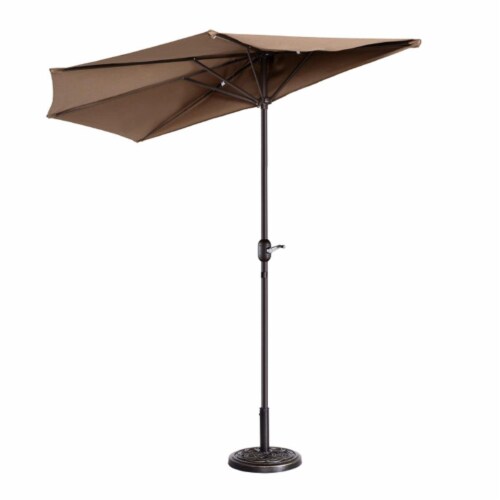 Villacera 83-OUT5464 9 ft. Outdoor Patio Half Umbrella with 5 Ribs - Brown Perspective: front