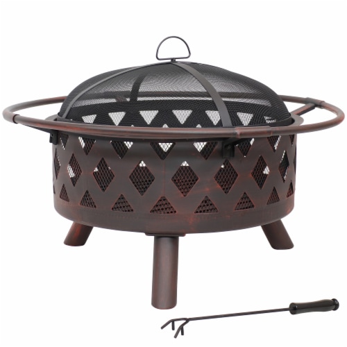 Sunnydaze 30 in Crossweave Steel Fire Pit with Screen and Poker Perspective: front