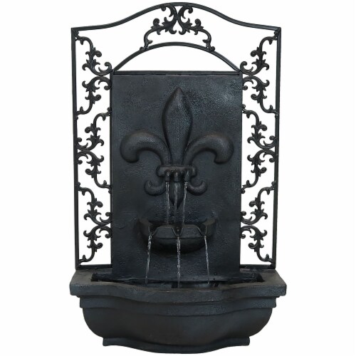 Sunnydaze French Lily Polystone Outdoor Solar Wall Fountain Lead, 33