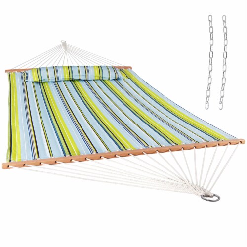 Sunnydaze Large Quilted Fabric Hammock with Spreader Bars Blue