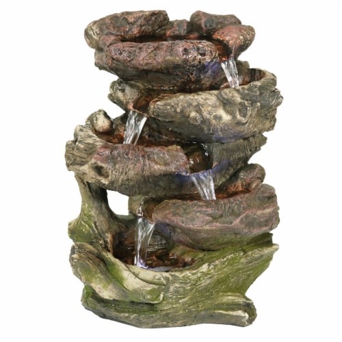 Tabletop Indoor Water Fountain LED Lights 14 5-Step Rock Falls Waterfall Decor Perspective: front