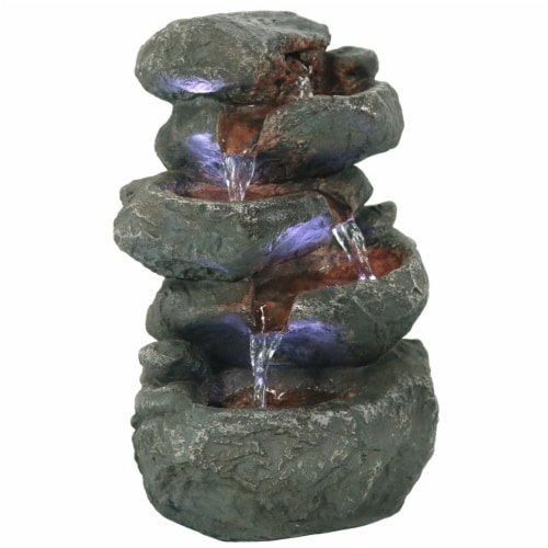 Tabletop Indoor Water Fountain LED Lights 10.5 Stacked Rocks Table Waterfall Perspective: front