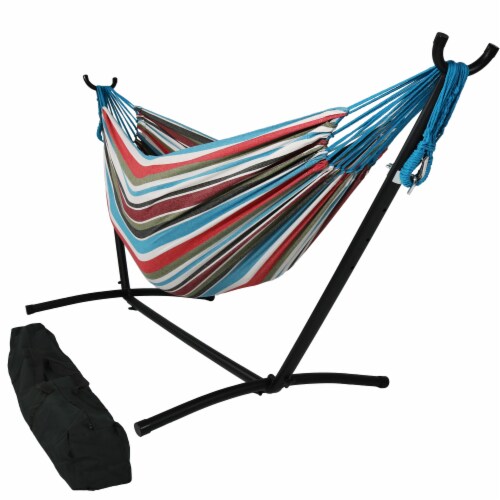 Sunnydaze Cotton Hammock with Steel Stand and Carrying Case Cool Breeze 42 QFC