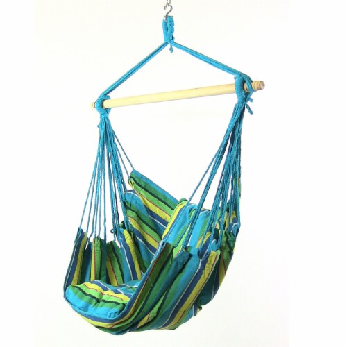 Sunnydaze Indoor-Outdoor Hanging Hammock Chair Swing - Ocean Breeze - Set of 2 Perspective: front