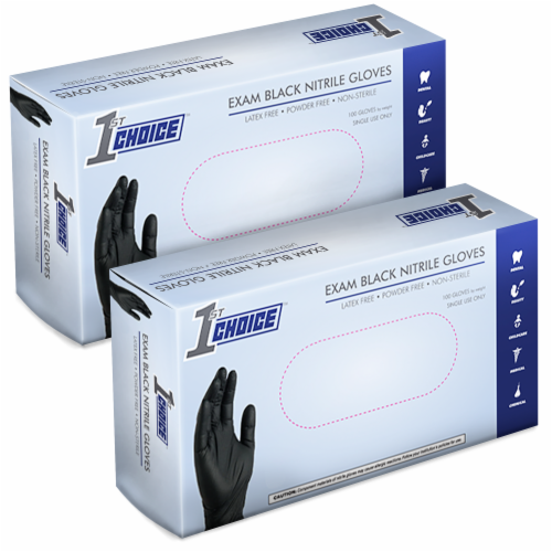 1st Choice Black Nitrile Disposable Exam Gloves, 3 Mil, Medium,200 Perspective: front