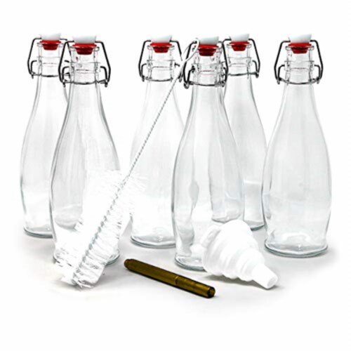 6 Pack 17 oz Swing Top Glass Bottles Perspective: front