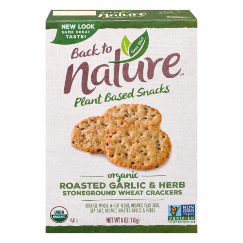 Back To Nature Organic Roasted Garlic & Herb Stoneground Wheat Crackers Perspective: front