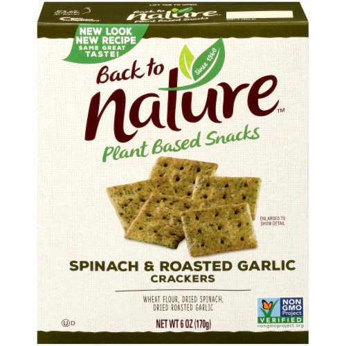 Back to Nature Spinach & Roasted Garlic Crackers Perspective: front