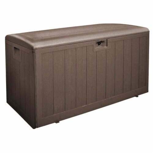 Plastic Development Group 130-Gallon Outdoor Storage Patio Deck Box, Java Brown Perspective: front